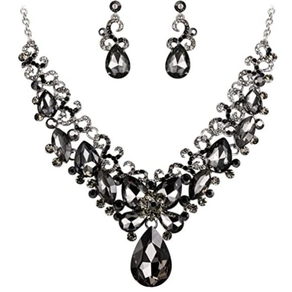 BriLove Jewelry - Crystal Teardrop Necklace Dangle Earrings Set